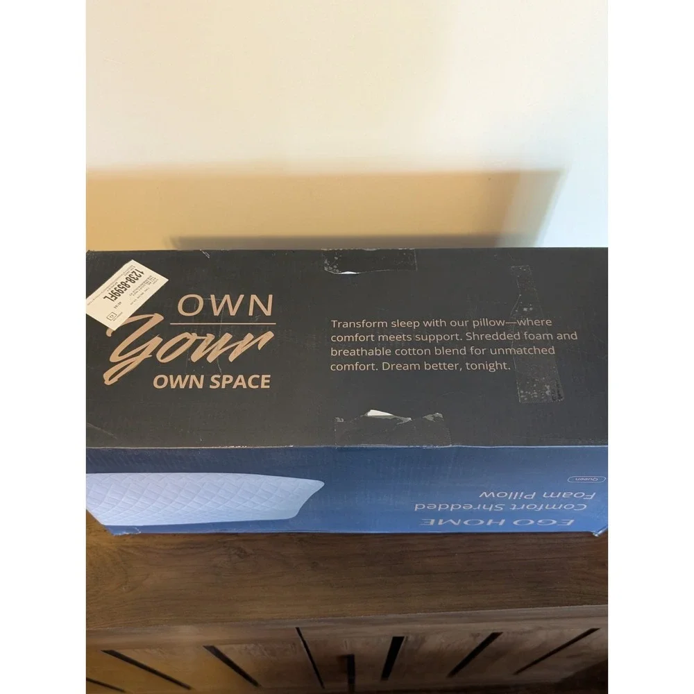 Ego Home Comfort Shredded Foam Pillow Queen Size - Brand New In Box